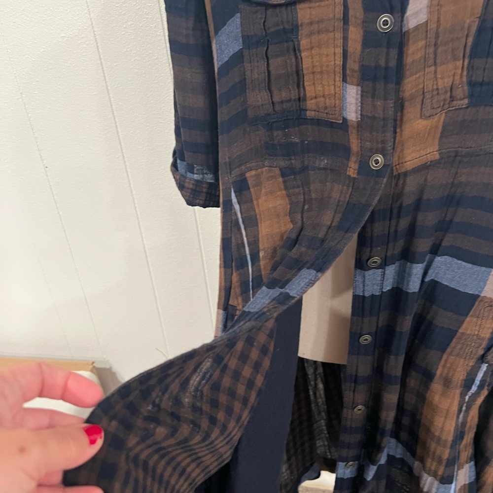 Chelsea & Theodore Brown and Blue Plaid Long Sleeve Dress - Picture 9 of 9
